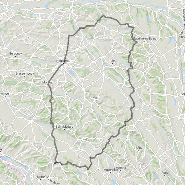 Map miniature of "The Hagetaubin Loop" cycling inspiration in Aquitaine, France. Generated by Tarmacs.app cycling route planner