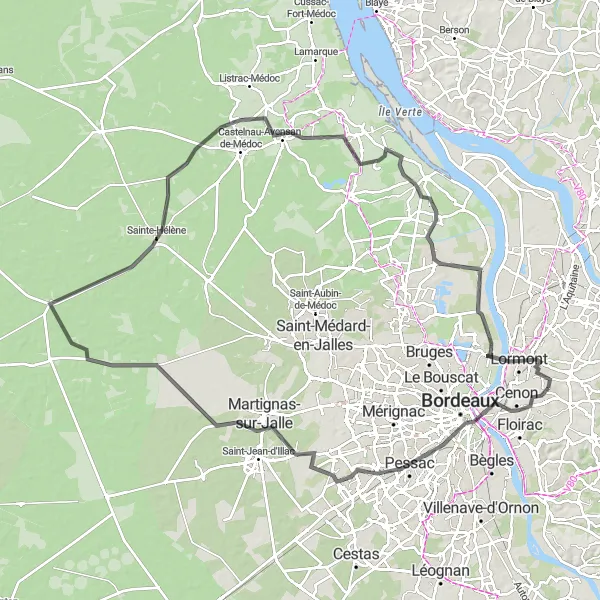 Map miniature of "Cultural Heritage Tour" cycling inspiration in Aquitaine, France. Generated by Tarmacs.app cycling route planner