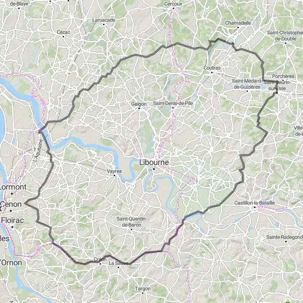 Map miniature of "Majestic Rivers and Chateaux" cycling inspiration in Aquitaine, France. Generated by Tarmacs.app cycling route planner