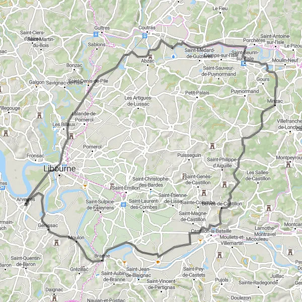 Miniatua del mapa de inspiración ciclista "Ruta a Château de Sales y más" en Aquitaine, France. Generado por Tarmacs.app planificador de rutas ciclistas