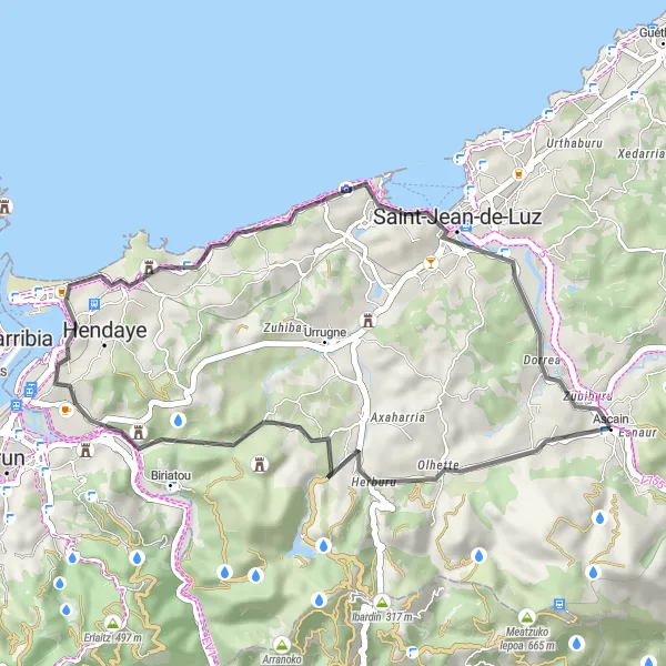 Map miniature of "Short and Scenic Route" cycling inspiration in Aquitaine, France. Generated by Tarmacs.app cycling route planner