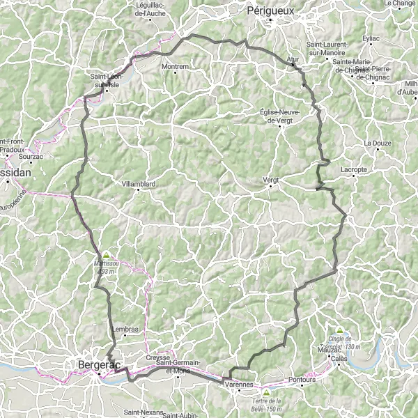 Map miniature of "Martissou Road Cycling Adventure" cycling inspiration in Aquitaine, France. Generated by Tarmacs.app cycling route planner