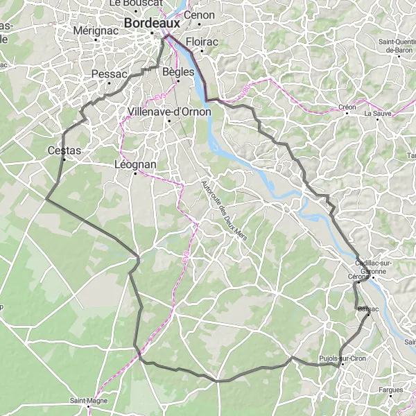 Miniatua del mapa de inspiración ciclista "Ruta de Ciclismo de Carretera hacia el Sur de Burdeos" en Aquitaine, France. Generado por Tarmacs.app planificador de rutas ciclistas
