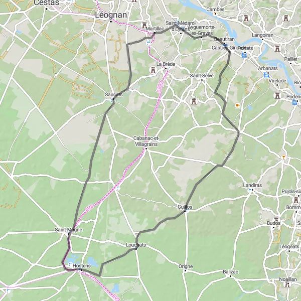 Map miniature of "Scenic Countryside Ride" cycling inspiration in Aquitaine, France. Generated by Tarmacs.app cycling route planner