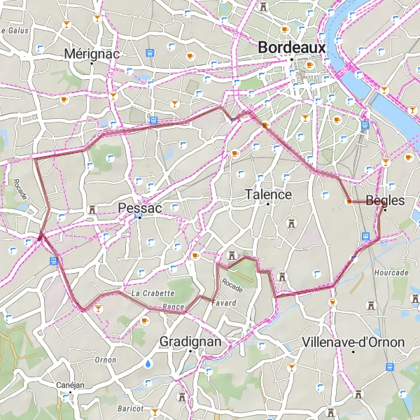 Miniature de la carte de l'inspiration cycliste "Randonnée à gravel vers les Cauderès" dans la Aquitaine, France. Générée par le planificateur d'itinéraire cycliste Tarmacs.app