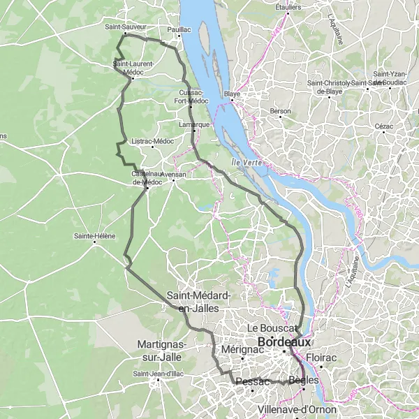 Map miniature of "Pape Clément Castle Loop" cycling inspiration in Aquitaine, France. Generated by Tarmacs.app cycling route planner