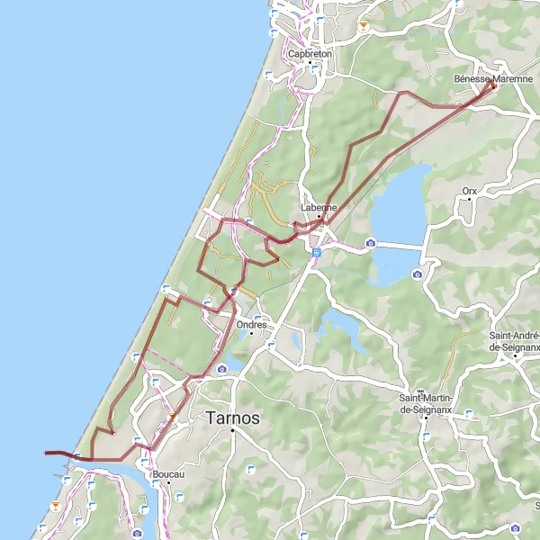 Map miniature of "Scenic Gravel Trail" cycling inspiration in Aquitaine, France. Generated by Tarmacs.app cycling route planner