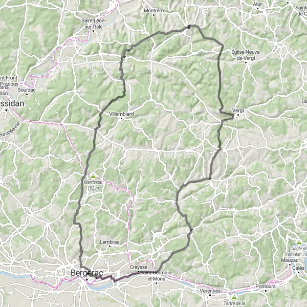 Map miniature of "Sainte Foy des Vignes Adventure" cycling inspiration in Aquitaine, France. Generated by Tarmacs.app cycling route planner