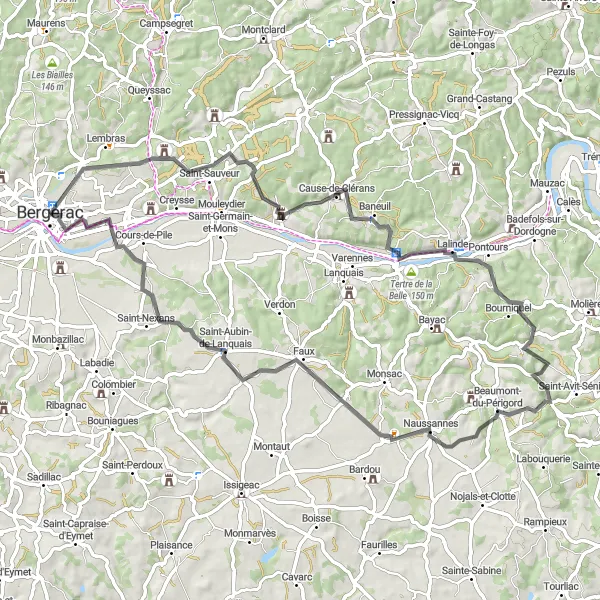 Map miniature of "Observatoire Spinosa Circuit" cycling inspiration in Aquitaine, France. Generated by Tarmacs.app cycling route planner
