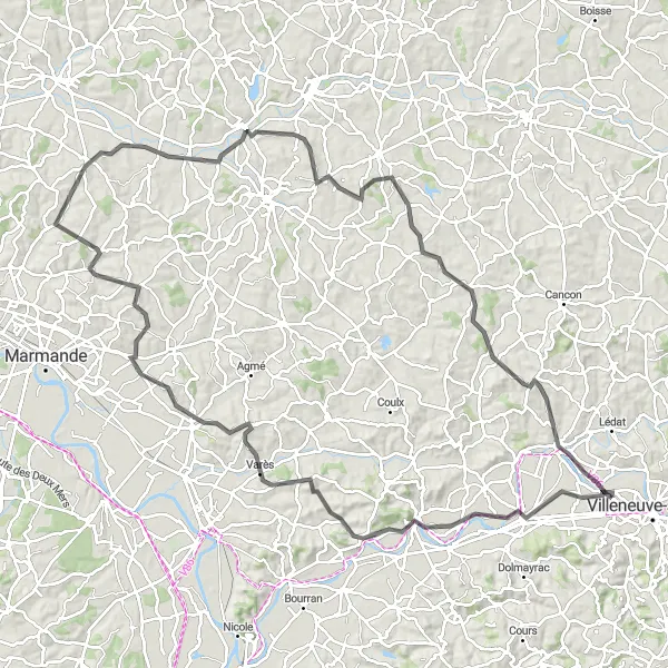 Miniature de la carte de l'inspiration cycliste "Circuit de Bias à Casseneuil par Allemans-du-Dropt" dans la Aquitaine, France. Générée par le planificateur d'itinéraire cycliste Tarmacs.app