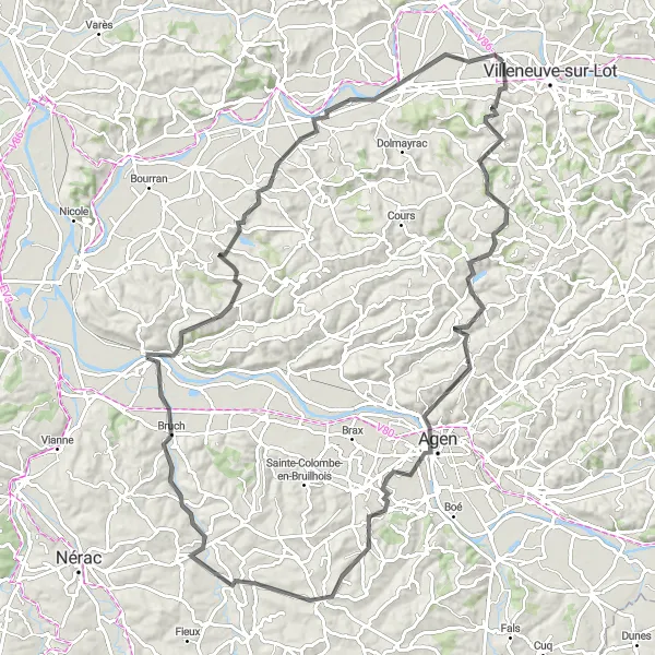 Miniature de la carte de l'inspiration cycliste "Circuit pittoresque depuis Bias" dans la Aquitaine, France. Générée par le planificateur d'itinéraire cycliste Tarmacs.app