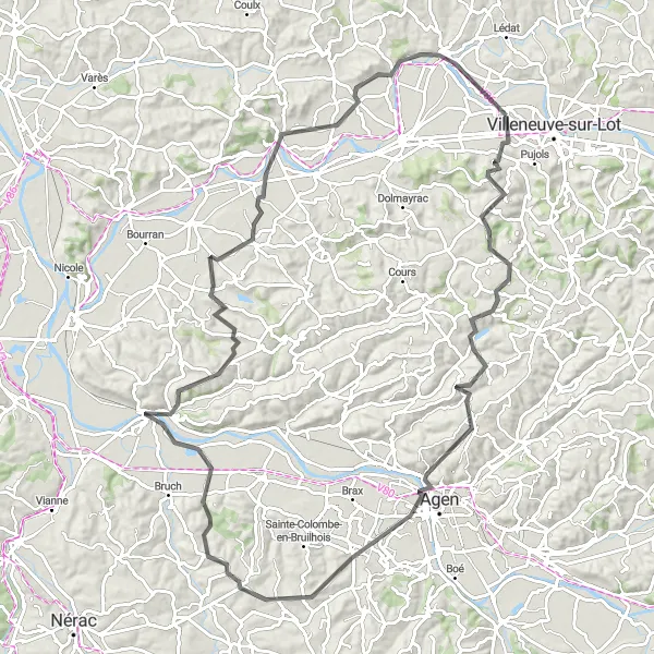 Miniature de la carte de l'inspiration cycliste "Randonnée à vélo au départ de Bias" dans la Aquitaine, France. Générée par le planificateur d'itinéraire cycliste Tarmacs.app