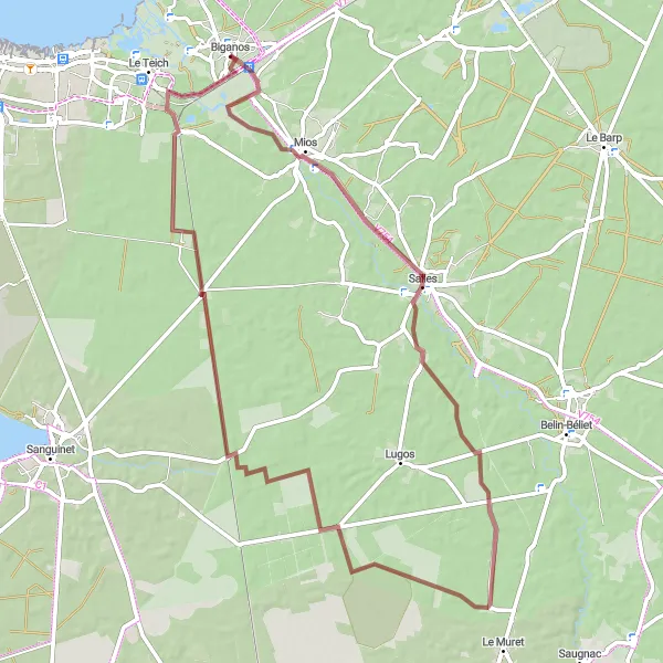 Miniature de la carte de l'inspiration cycliste "Circuit de Biganos - Marian" dans la Aquitaine, France. Générée par le planificateur d'itinéraire cycliste Tarmacs.app