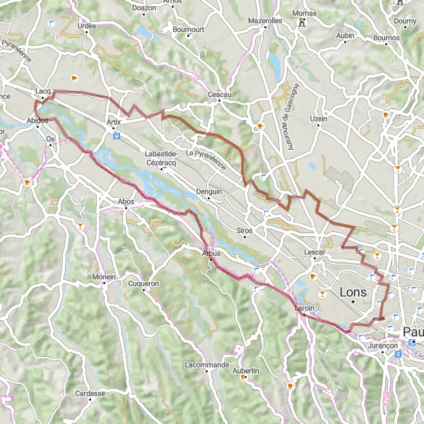 Miniature de la carte de l'inspiration cycliste "Le circuit des coteaux béarnais" dans la Aquitaine, France. Générée par le planificateur d'itinéraire cycliste Tarmacs.app