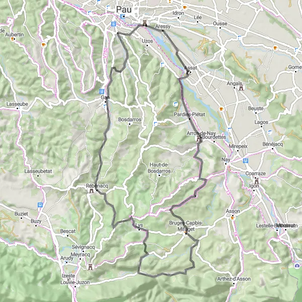 Miniature de la carte de l'inspiration cycliste "La route de Saint-Abit" dans la Aquitaine, France. Générée par le planificateur d'itinéraire cycliste Tarmacs.app
