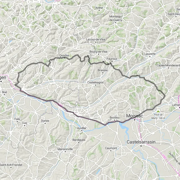 Miniature de la carte de l'inspiration cycliste "Le Circuit des Vallées Aquitain" dans la Aquitaine, France. Générée par le planificateur d'itinéraire cycliste Tarmacs.app