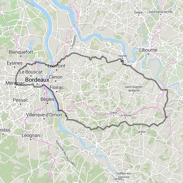 Map miniature of "Bordeaux's Historic Treasures" cycling inspiration in Aquitaine, France. Generated by Tarmacs.app cycling route planner