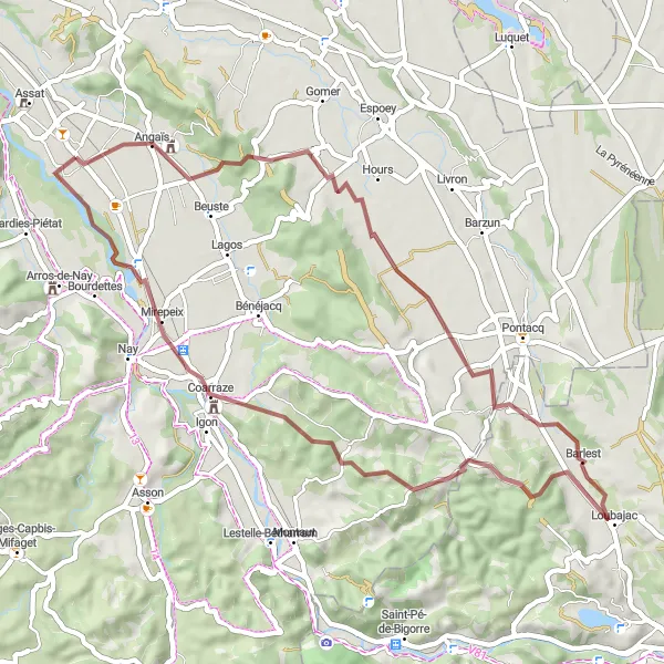 Map miniature of "Lucgarier Gravel Ride" cycling inspiration in Aquitaine, France. Generated by Tarmacs.app cycling route planner