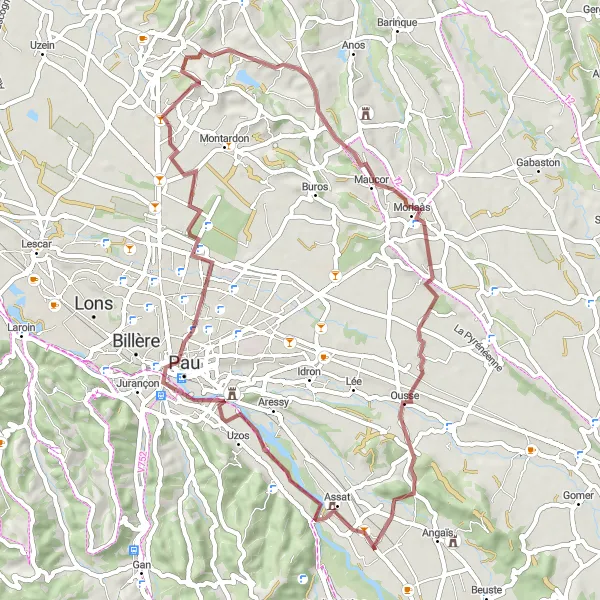 Map miniature of "Serres-Castet Loop" cycling inspiration in Aquitaine, France. Generated by Tarmacs.app cycling route planner