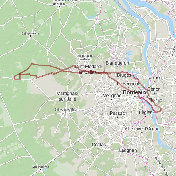 Map miniature of "Discover Bouliac" cycling inspiration in Aquitaine, France. Generated by Tarmacs.app cycling route planner