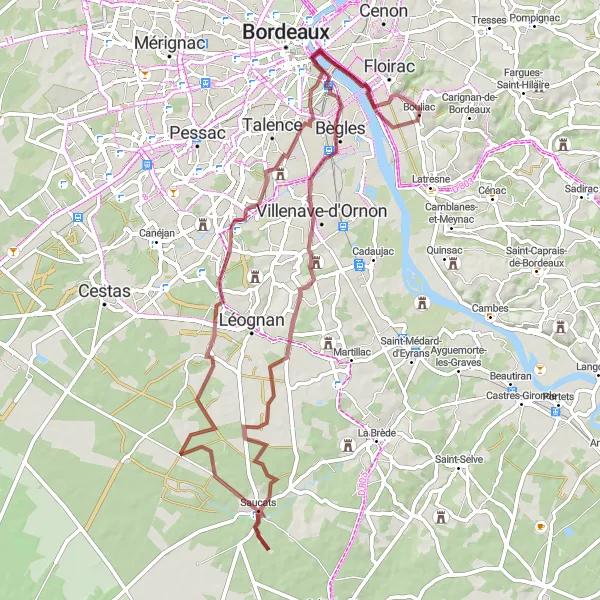 Map miniature of "The Gravel Adventure" cycling inspiration in Aquitaine, France. Generated by Tarmacs.app cycling route planner