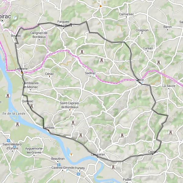 Map miniature of "Scenic Road Ride" cycling inspiration in Aquitaine, France. Generated by Tarmacs.app cycling route planner