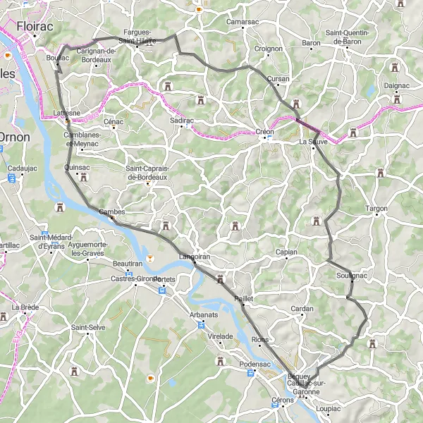 Map miniature of "The Gateway to Gironde" cycling inspiration in Aquitaine, France. Generated by Tarmacs.app cycling route planner