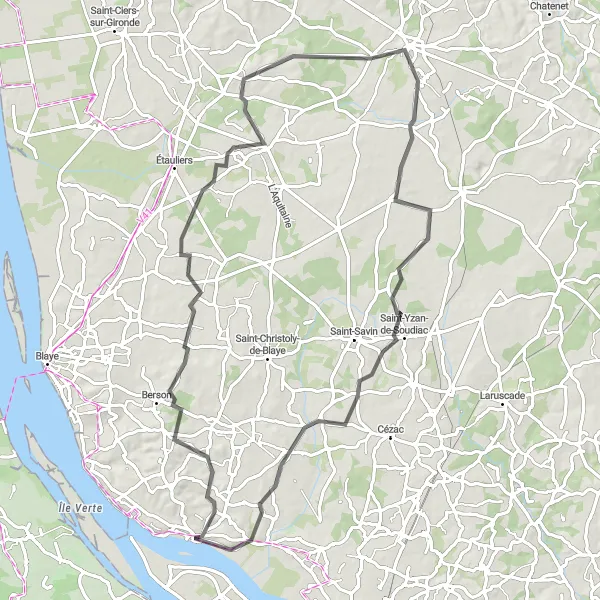 Map miniature of "Scenic Route through Vineyards and Villages" cycling inspiration in Aquitaine, France. Generated by Tarmacs.app cycling route planner