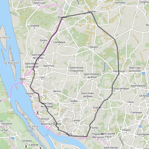 Map miniature of "Countryside Exploration" cycling inspiration in Aquitaine, France. Generated by Tarmacs.app cycling route planner