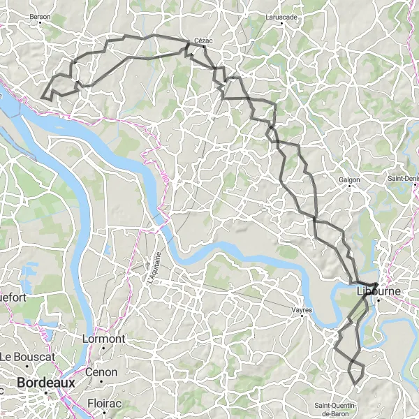 Map miniature of "Exploring Aquitaine's Rural Beauty" cycling inspiration in Aquitaine, France. Generated by Tarmacs.app cycling route planner