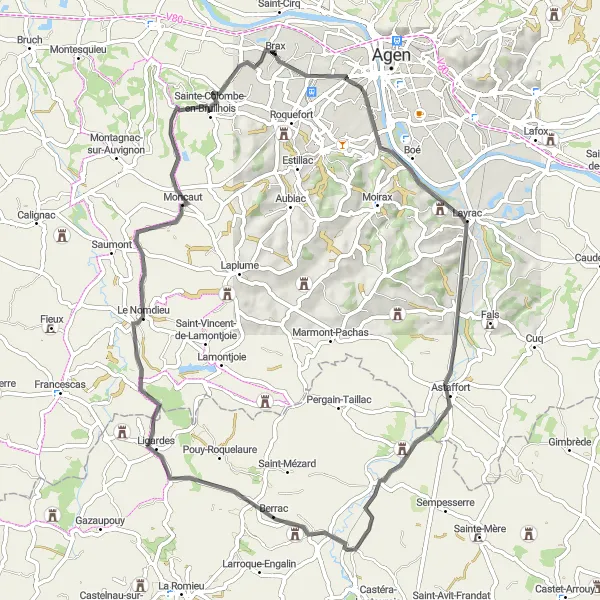 Map miniature of "Picturesque Villages and Lush Landscapes" cycling inspiration in Aquitaine, France. Generated by Tarmacs.app cycling route planner