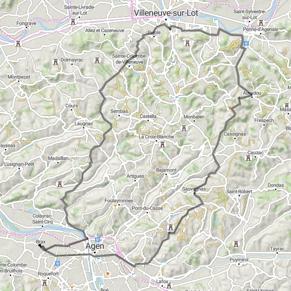 Miniatua del mapa de inspiración ciclista "Descubrimiento del Pont Canal d'Agen y Drakkar en bicicleta" en Aquitaine, France. Generado por Tarmacs.app planificador de rutas ciclistas