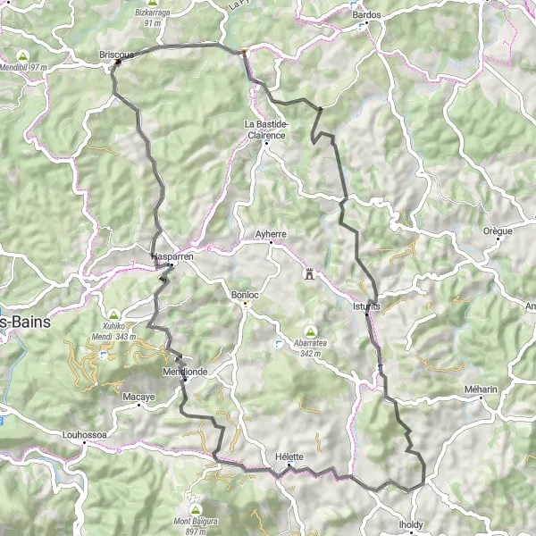 Map miniature of "The Basque Countryside Loop" cycling inspiration in Aquitaine, France. Generated by Tarmacs.app cycling route planner