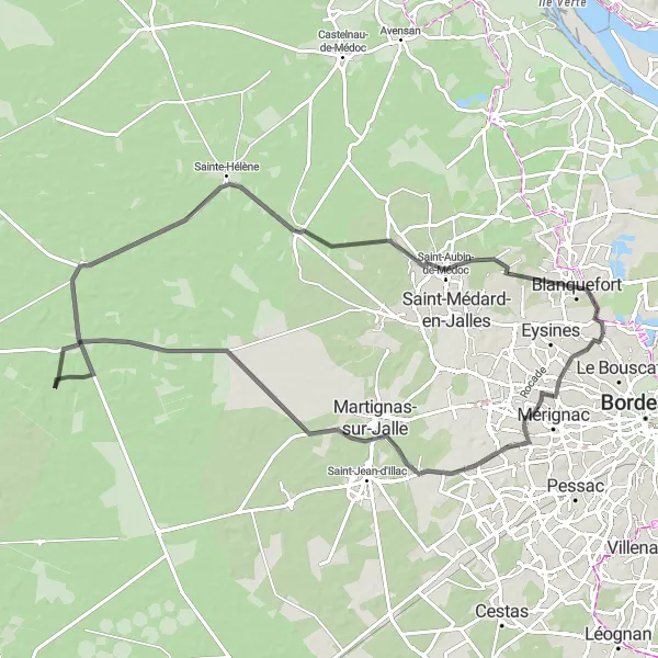 Map miniature of "The Castle and Forest Tour" cycling inspiration in Aquitaine, France. Generated by Tarmacs.app cycling route planner