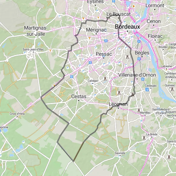 Map miniature of "The Wine Country Ride" cycling inspiration in Aquitaine, France. Generated by Tarmacs.app cycling route planner