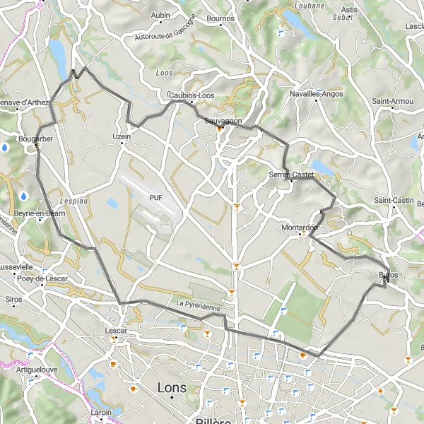 Map miniature of "Scenic Countryside Ride" cycling inspiration in Aquitaine, France. Generated by Tarmacs.app cycling route planner