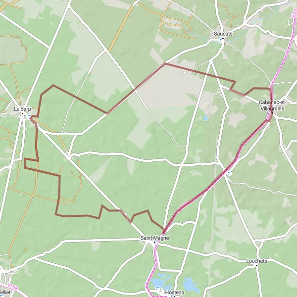 Miniatua del mapa de inspiración ciclista "Ruta de ciclismo en gravilla a través de Saint-Magne y Le Barp" en Aquitaine, France. Generado por Tarmacs.app planificador de rutas ciclistas
