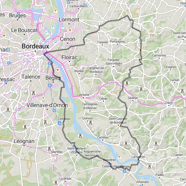 Map miniature of "Road Cycling Delight" cycling inspiration in Aquitaine, France. Generated by Tarmacs.app cycling route planner