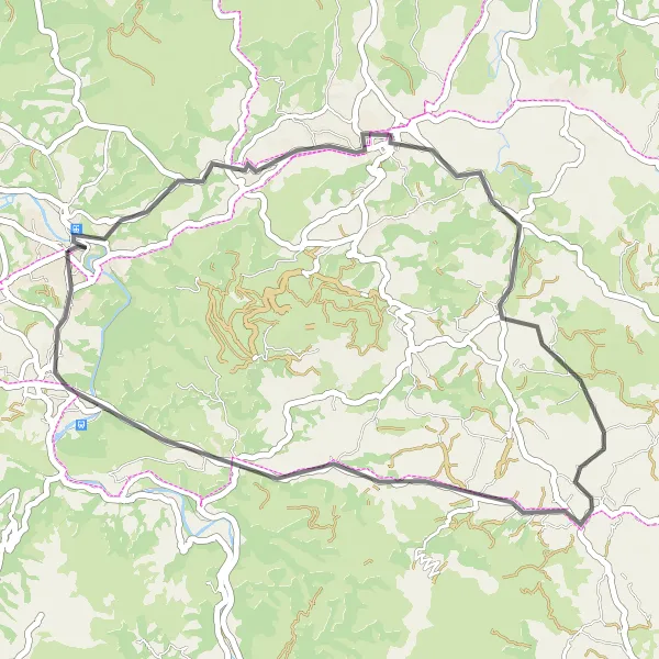 Miniatua del mapa de inspiración ciclista "Ruta por carretera desde Cambo-les-Bains con ascenso moderado" en Aquitaine, France. Generado por Tarmacs.app planificador de rutas ciclistas