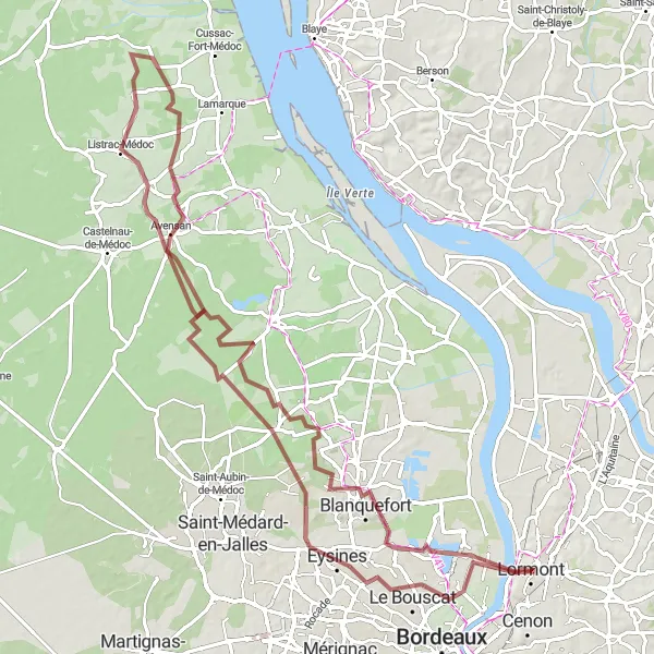 Miniatua del mapa de inspiración ciclista "Ruta de Grava a Ermitage Sainte-Catherine y más" en Aquitaine, France. Generado por Tarmacs.app planificador de rutas ciclistas