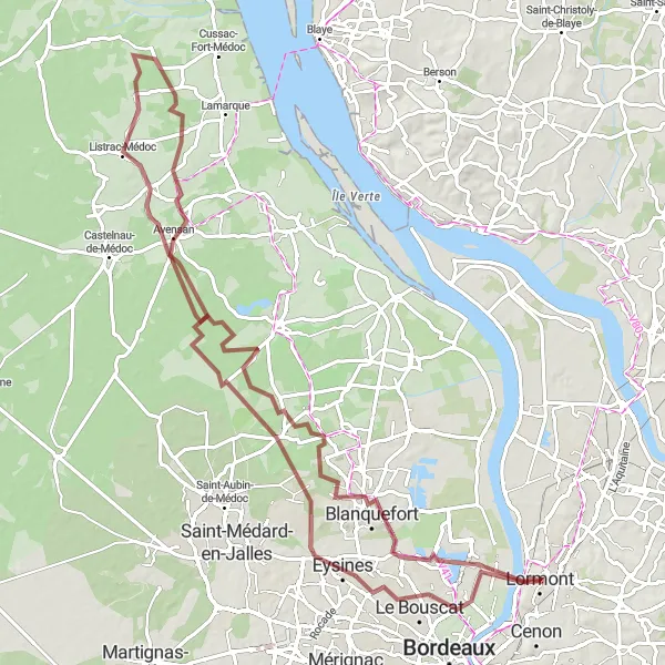 Map miniature of "Medieval Castles and Vineyards" cycling inspiration in Aquitaine, France. Generated by Tarmacs.app cycling route planner