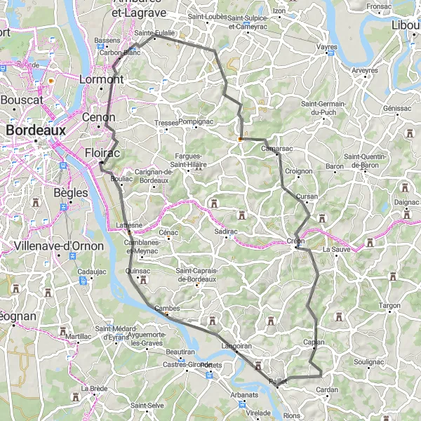 Map miniature of "Sallebœuf and Le Chene" cycling inspiration in Aquitaine, France. Generated by Tarmacs.app cycling route planner