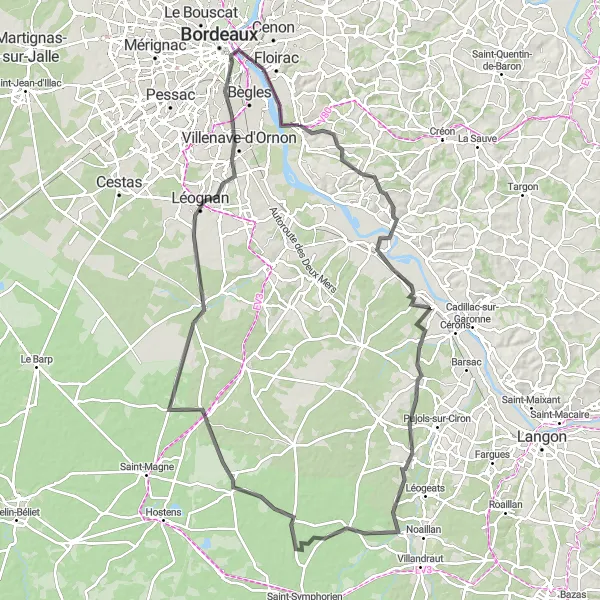 Miniature de la carte de l'inspiration cycliste "Boucle à vélo de Carignan-de-Bordeaux" dans la Aquitaine, France. Générée par le planificateur d'itinéraire cycliste Tarmacs.app