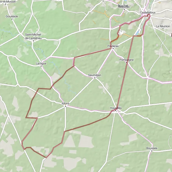 Map miniature of "Pompogne Loop" cycling inspiration in Aquitaine, France. Generated by Tarmacs.app cycling route planner