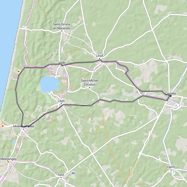 Map miniature of "Vielle Loop" cycling inspiration in Aquitaine, France. Generated by Tarmacs.app cycling route planner