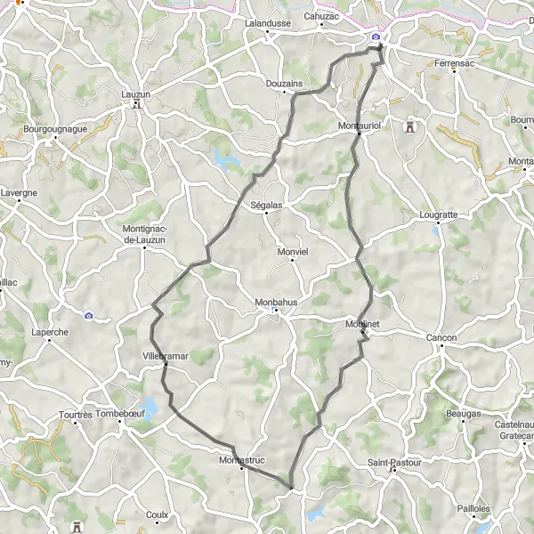 Miniatua del mapa de inspiración ciclista "Ruta Escénica en Bicicleta por el Campo Francés" en Aquitaine, France. Generado por Tarmacs.app planificador de rutas ciclistas