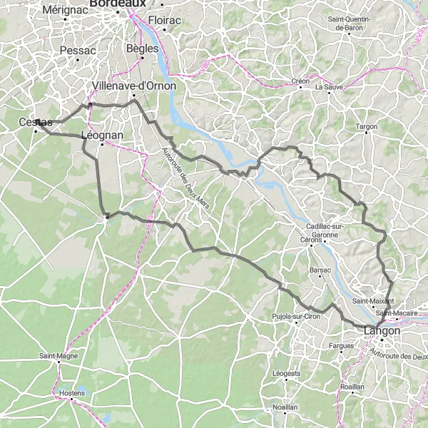 Miniatua del mapa de inspiración ciclista "Ruta de Ciclismo por los Castillos y Viñedos de Aquitania" en Aquitaine, France. Generado por Tarmacs.app planificador de rutas ciclistas