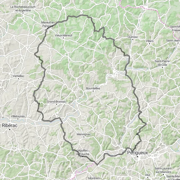 Map miniature of "Champcevinel Challenge" cycling inspiration in Aquitaine, France. Generated by Tarmacs.app cycling route planner