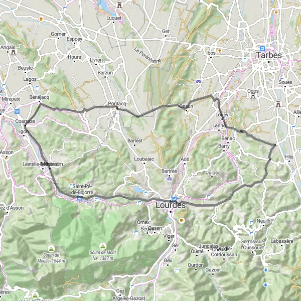 Map miniature of "Exploring the Countryside" cycling inspiration in Aquitaine, France. Generated by Tarmacs.app cycling route planner