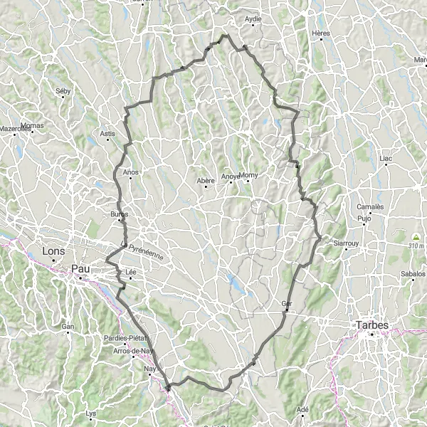 Map miniature of "The Baudreix Surprises" cycling inspiration in Aquitaine, France. Generated by Tarmacs.app cycling route planner